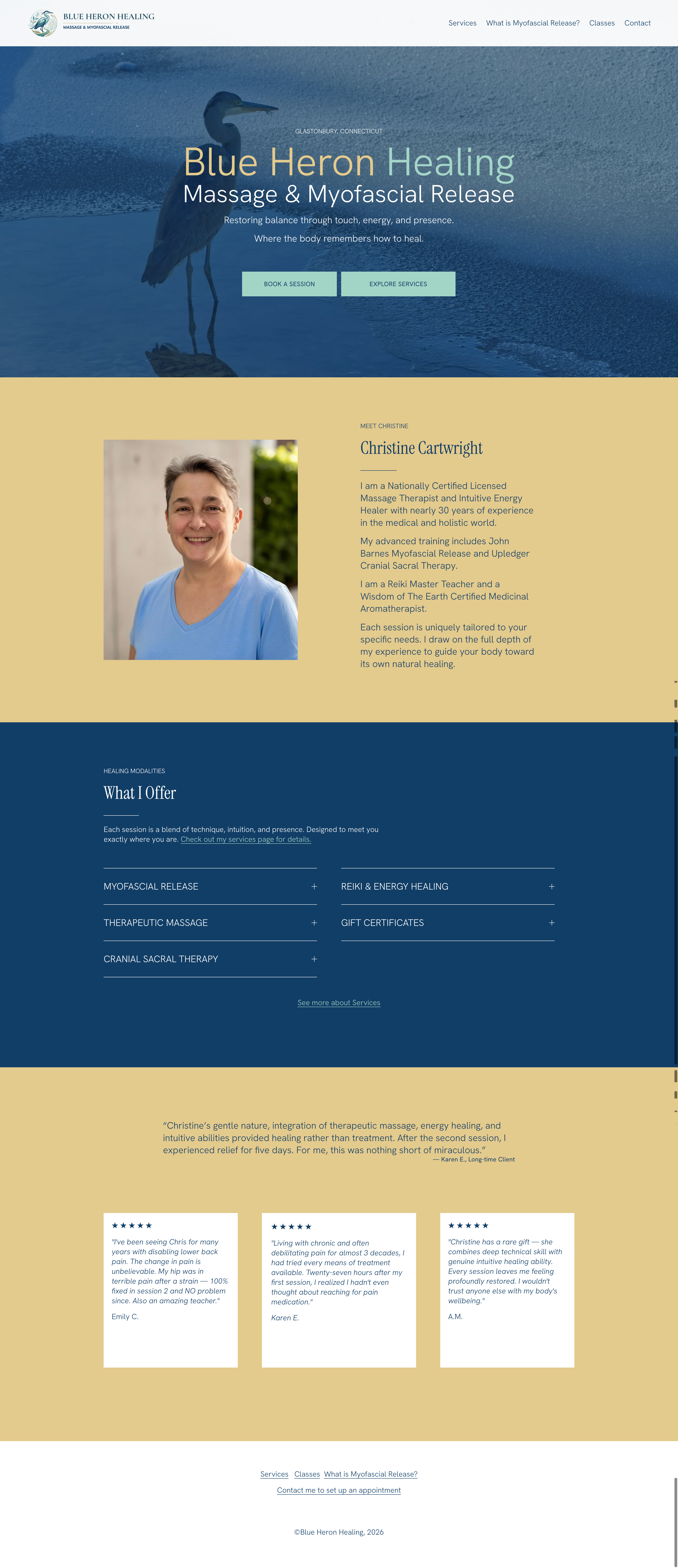 Blue Heron Healing website